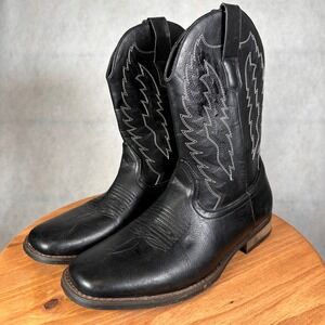 Unbranded Western Cowboy Boots Mens 12 Black Good Square Toe Contrast Stitch